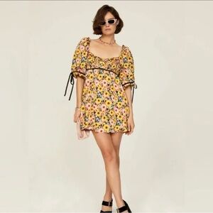 NWOT For Love & Lemons Sylvia Puff Sleeve Floral Print Mini Dress Sz S